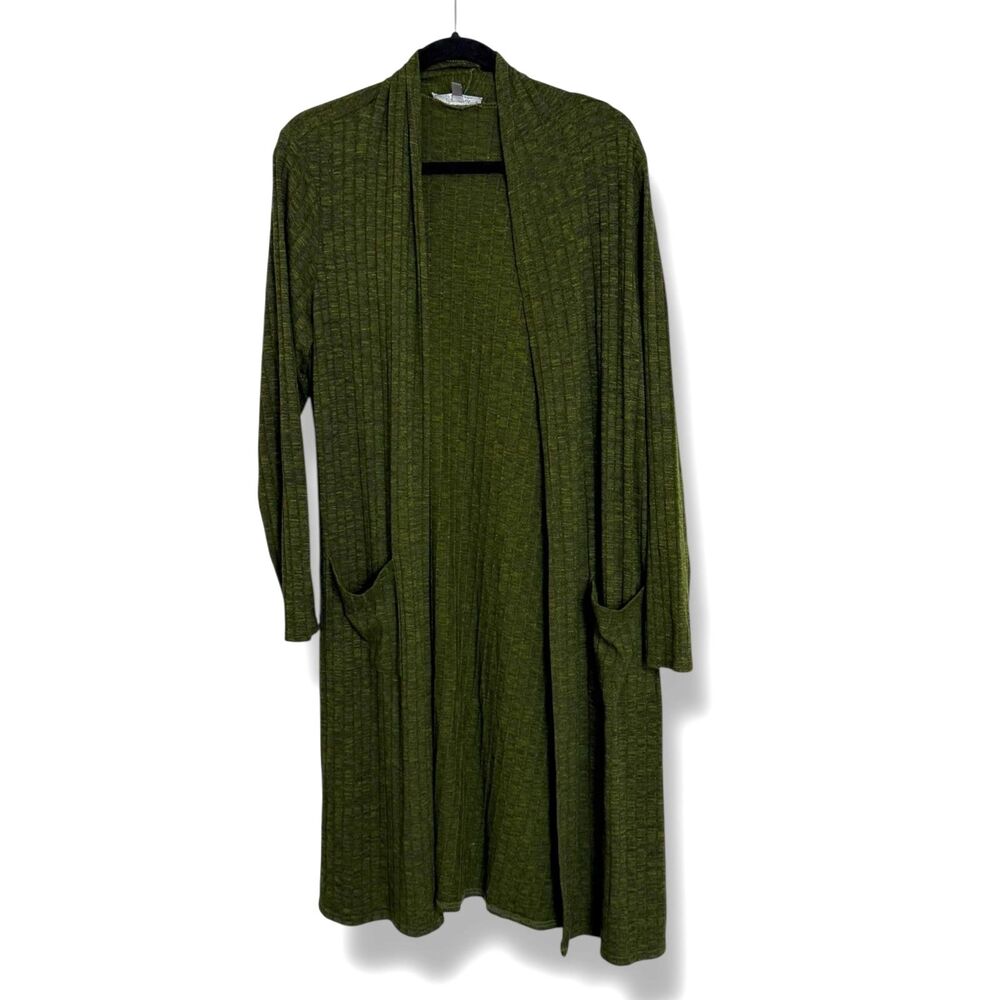 Lisa Rinna Dark Green Open Front Cardigan Duster with Pockets Women's Size MP